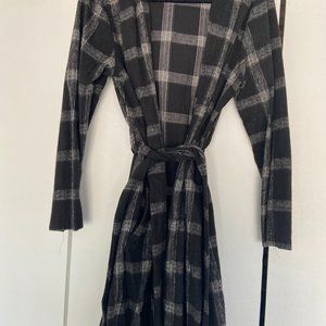 Long Plaid Pea Coat with Hood